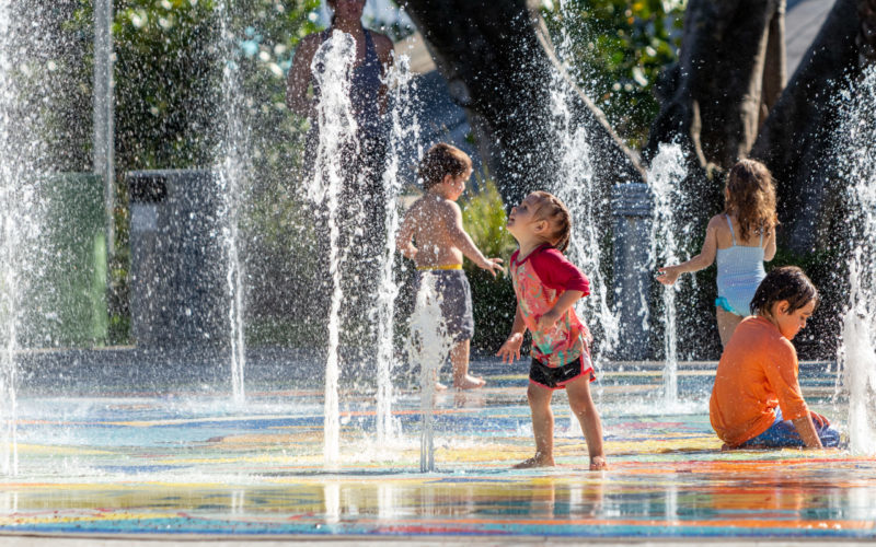 children playing on splashpad